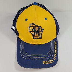 Milwaukee Brewers Hat Cap Adult Adjustable Blue Yellow Miller Lite Beerpen